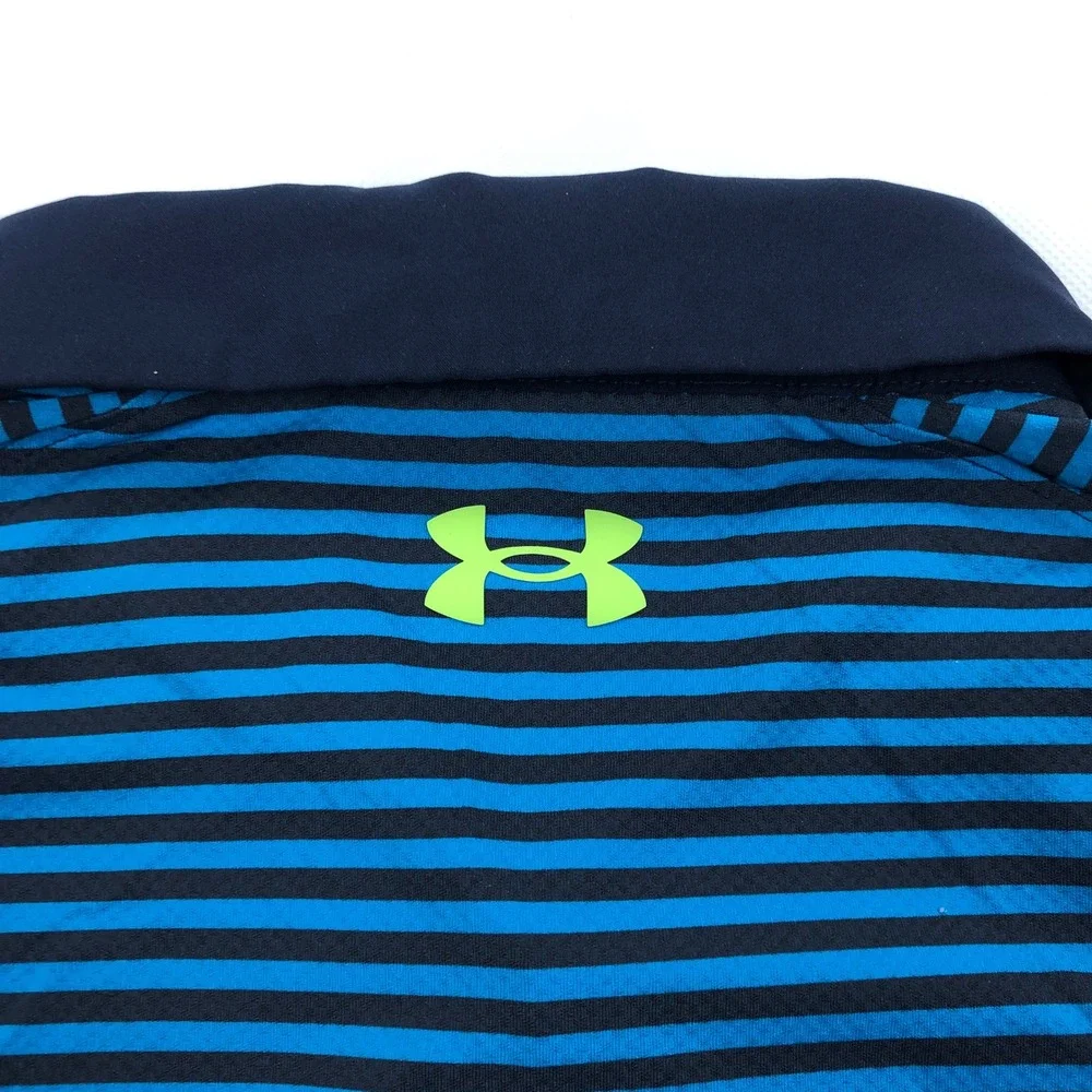 Under Armour Mens Iso-Chill Polo Shirt Blue Black Striped Golf Large 1377296 - Picture 10 of 11